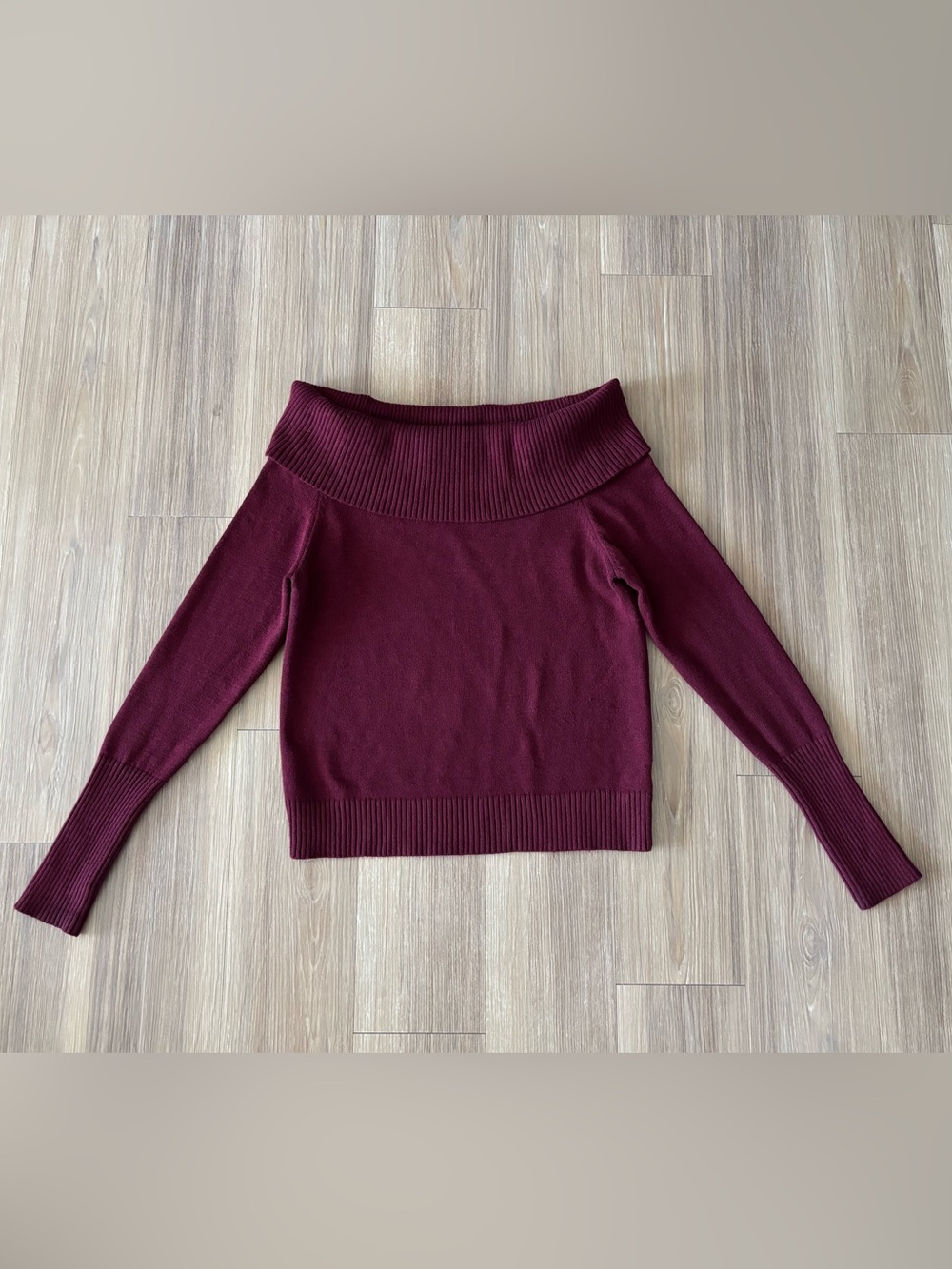 Charlotte Russe Sweater Burgundy Ribbed Knit Off Shoulder Womens XL Cozy Preppy
